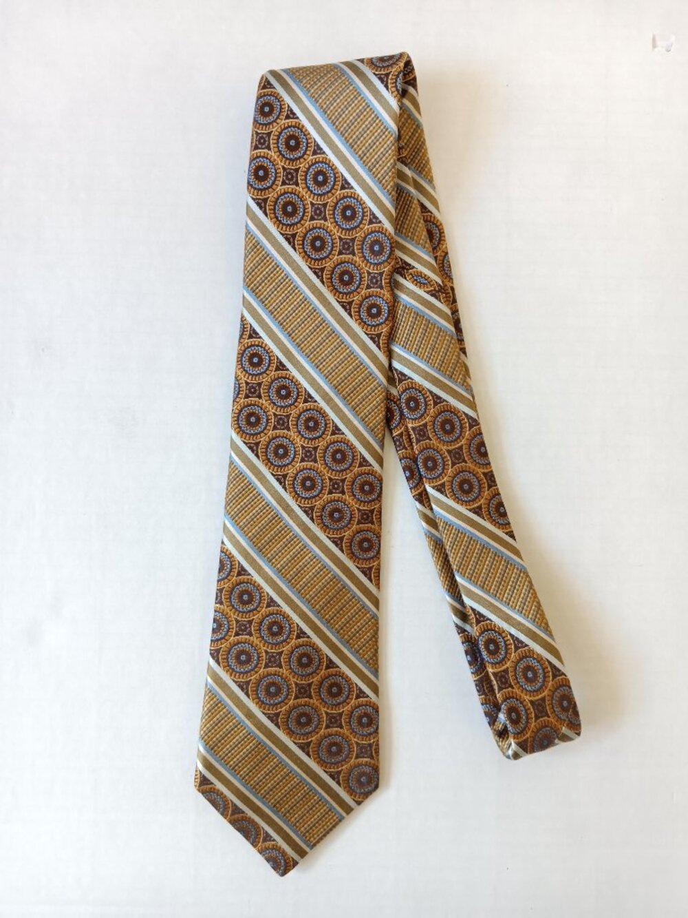 Ted Baker London Men's Brown Gold Stripes Medallions Silk Tie 59" x 3.5"
